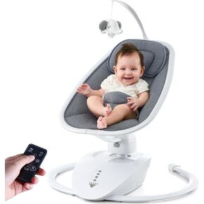 Baby Swings for Infants Electric Multi Motion Automatic Newborn Rocker 0-6 Month 5 Motions 4 Speeds Indoor with Remote Control, 4 Timer, 90°Rotation, Light Gray