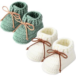 2 Pairs Knitted Baby Booties 0-6 Months Crochet Newborn Shoes First Walkers Cozy Shoes Sock for Infant Toddler Boy Girl Baby Shower Gifts