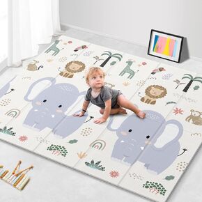 79x71 Foldable Play Mat for Baby, Extra Large Non-Toxic Tummy Time and Crawling Mat, Thick Foam Play Mat for Baby, Reversible Portable Baby Floor Mat for Infant, Toddler