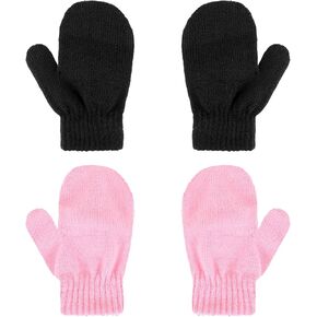 2 Pair Baby Mittens Black Winter Warm Elastic No Scratch Soft Gloves Breathable Toddler Mittens for Boys Girls Kids