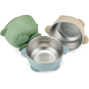PandaEar 3 Pack Stainless Steel Baby Suction Bowls, Non-Slip Child Food Bowl with Silicone Sleeve for Kids Toddlers Infants, Unbreakable & Mess Free