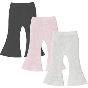 U·nikaka 3 Pack Baby Girl Flare Pants Solid Toddler Leggings Newborn Ribbed Ruffle Bell Bottoms Cotton Infant Pants Trousers