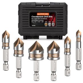 Countersink Drill Bit Set, M2 Cobalt HSS Countersink Drill Bits 6 Pieces 1/4 Inch Quick Change Hex Shank for Metal, Wood, Stainless Steel, Carbon Steel