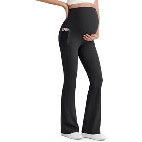 G4Free BareFeel Maternity Flare Leggings with Pockets Over The Belly Stretchy Casual Lounge Pregnancy Dress Pants for Work