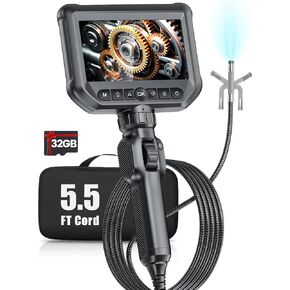 Two-Way Articulating Borescope Camera with Light, 0.31in Professional Endoscope Camera IPS 1080P HD Screen, Inspection Camera for Automotive Mechanic, IP67 Waterproof LED Light Snake Camera 32GB Card