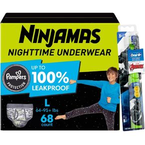 Pampers Ninjamas + Oral-B Toothbrush, Nighttime Training Pants Girls, 68 Count Size L & Oral-B Power Kid's Toothbrush Disney's Frozen