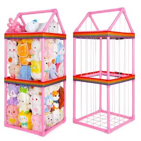 Basumee Stuffed Animals Storage Zoo Kids Plushies Storage Stuffed Animals Holder with Two Rainbow Straps PVC Tube Stuffy Toy Storage Organizer for Girls Boys Nursery Playroom Room Bedrooms, Black