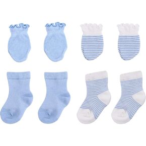 Healifty Baby Boy Clothes Newborn Boy Socks Mittens 4 Pairs of Socks and Mittens for Newborn Boys Newborn Cotton Gloves No Scratch Mittens Blue Infant Boy Socks Infant Boy Socks Baby Socks