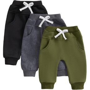 3 Pack Baby Pants Boys Pull-on Jogger Pants Knit Pants Classic Elastic Waist Kids Toddler Pants Long Pants Sweatpants