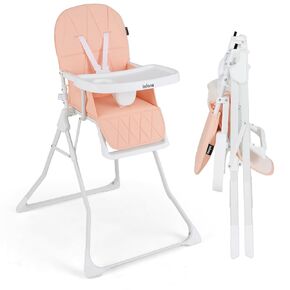 INFANS Baby High Chair, Quick Folding Portable Highchair for Babies and Toddlers with Adjustable Footrest Removable Dishwasher Tray PU Seat, Compact Highchairs for Baby Age 6-36 Months (Beige)