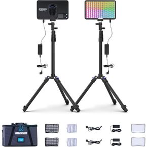 Amaran Pano 60c 2-Light Kit Panel Lights ، 60W RGBWW LED Full LED Video Studio Light ، 2300 ~ 10000K قابلة للتصوير الفوتوغرافي قابلة للتصوير مع أدوات الإضاءة مع تسجيل الفيديو ، دفق اللعبة (الفحم)