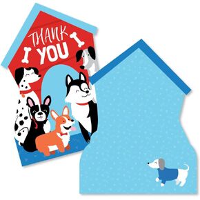 Big Dot of Happiness Pawty Like a Puppy - Shaped Cards - Dog Baby Shower or Birthday Party Thank You Note with Envelopes - Set of 12