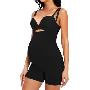 Women's Maternity Bodysuit Pregnancy Shapewear Shorts Bustless Sleeveless Tank Top Belly Support Rib Romper Jumpsuit