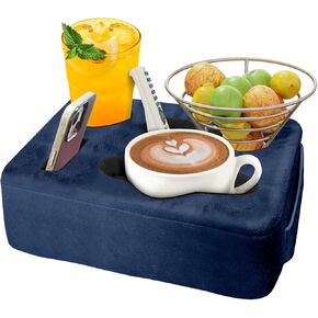 5 Hole Couch Bed Cup Holder Pillow, Keep Drinks Hand Side and KeepTemp, Prevent Spills, Use Anywhere - for Bed, Camping, RV, Car, Beach (Gray)