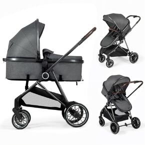 ANNA QUEEN 2 in 1 Baby Stroller,Folding High Landscape Infant Carriage,Convertible Bassinet Pushchair with Adjustable Canopy for Infants and Newborns 0-36 Months(Black)