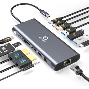 محطة إرساء الكمبيوتر المحمول ، 12 في 1 USB C HUB مع HDMI 4K@60Hz ، VGA ، RJ45 GIGABIT ، 3X USB 3.0 5GBPS ، منفذ بيانات USB-C ، 100 واط PD ، SD/TF قارئ بطاقة ، الصوت ، المتوافق مع MacBook/Dell/HP/Lenovo