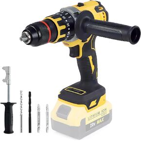 Cordless Hammer Drill for Dewalt 20V MAX Battery, Brushless Compact Impact Driver, Power 1/2" Hammer Drill Driver with Variable Speed, Handlebar for Woodworking, Home Improvement, Metal(Tool Only)