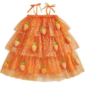Toddler Baby Girl Easter Outfit 3D Carrot Layered Tulle Tutu Dress Sleeveless Spaghetti Strap Sequin Cake Dresses