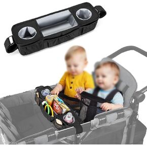 Snack Tray Compatible with Wonderfold W4 Wagon, Stroller Parent Console with Insulated Cup Holders, Black, Patented Design