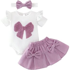 Baby Girl Clothes Newborn Ruffled Romper Cute Bow Skirt with Bow Headband Infant Summer Outfits Set 0-18 Months