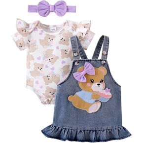 Baby Girl Clothes Suspender Skirt Newborn Ruffle Romper Cute Bear Jeans Dress Bow Headband Summer Outfits 0-18 Months