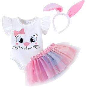 Baby Girl Easter Outfit Infant Baby Girl Clothes Ruffled Cute Easter Bunny Romper Tutu Skirt Headband 0-18 Months