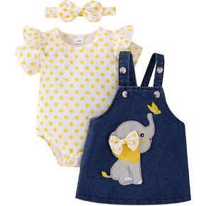 Baby Girl Clothes Suspender Skirt Newborn Ruffled Romper + Elephant Jeans Dress + Headband Summer Outfits 0-18 Months