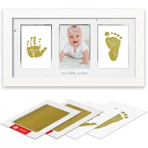 Baby Hand and Footprint Kit, Newborn Keepsake Frame, Inkless No Mess Clean-Touch Ink Pad for Baby Handprint and Footprint, Perfect Shower Gift for Boys and Girls, Baby Registry, White