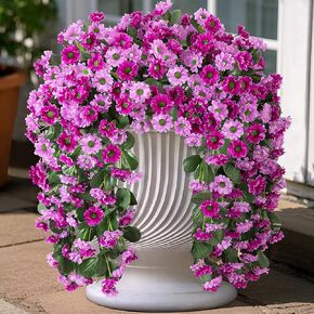 Autumn Artificial Fake Hanging Flowers Plants for Outdoor Fall Decoration,2 PCS Faux Silk Fuchsia Orchid Long Vines Stems Bouquet UV Resistant for Wall Home Porch Patio Outside(Orange)
