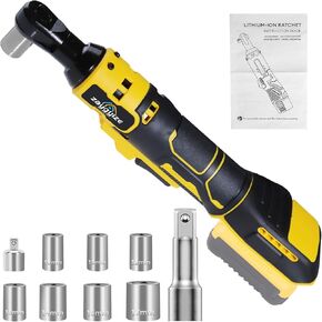3/8" Cordless Ratchet Wrench, Compatible with DEWALT 20V MAX Battery, 74Ft-Lbs Brush Motor Electric Ratchet with Variable Speed, 3/8" & 1/4" Adapters, 3" Extension Bar (Tool Only)