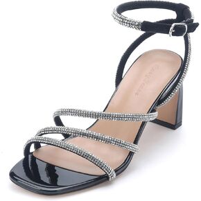 CosyFever Womens Rhinestone Heeled Sandals Ankle Strap Square Toe Chunky Block Heel Shoes for Casual Wedding Dressy Evening Party