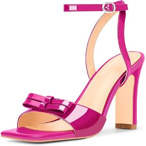 Women's Bow Ankle Strap High Heel Sandals Square Open Toe Party Dress Shoes