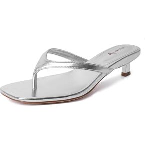 vivianly Women's Flip Flops Kitten Heel Sandals Backless Slippers Stiletto Heel Pinch toe Sandals Slip on Slides Mules