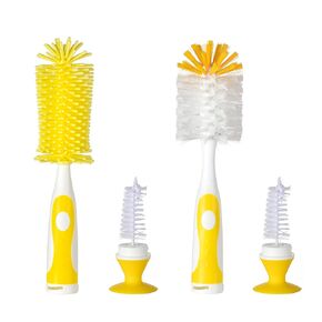 Multifunctional Cleaning Brush, Baby Bottle Brush, Bottle Brush Cleaner (Rotate The Suction Cup to Obtain The Small Bristle Brushes) Set Z, Pink, Silicone and Nylon Brush