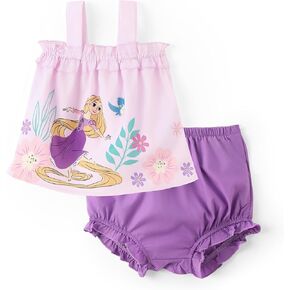 Disney Princess Baby Girl Clothes: Floral Sleeveless Ruffle Tunic Top & Bloomer Diaper Cover Set Newborn Summer Outfits