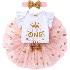 Baby girl 1st birthday outfit Birthday printed one-piece top + ballet skirt + headband 3-piece set of clothes