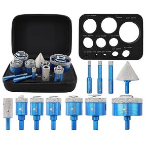 Diamond Tile Drill Bits Set - BRSCHNITT 6/8/10/20/25/28/32/35/45/65mm Porcelain Tile Hole Saw Kit for Ceramic, Granite, Marble and More Drilling with 2" Chamfer Bit