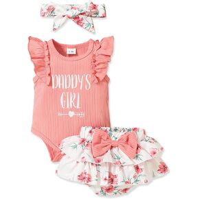 Newborn Baby Girl Clothes Infant Outfits Summer Shorts Set Floral Romper+Cute Baby Skirt +Headband