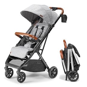 Bēbee V2 Lightweight Baby Stroller - Premium Vegan Leather, One-Hand Fold, Infinite Recline, Aircraft-Grade Aluminum Frame, XXL Canopy, and Ample Storage Umbrella Stroller - Stone Gray