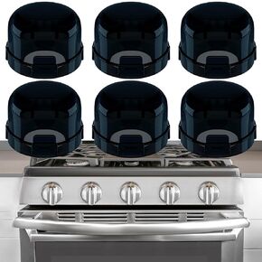 6-Pack Stove Knob Covers for Child Safety, Gas Stove Knob Locks Child Proof Oven Knob Locks for Babies and Pets, Universal Size, Easy to Install, Upgrade Heat-Resistant Material (Black)