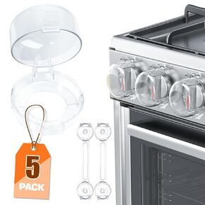 (5 + 2 PACK) Stove Knob Covers for Child Safety, Child Safety Locks, Stove Knob Safety Covers, Childproof Oven Lock Knob Covers with Adhesive, Prevent Kids/Pets from Gas Stove Knob Locks(Clear)