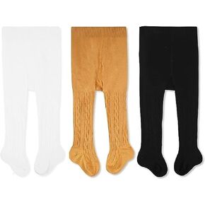 CozyWay Toddler Tights - Girls and Boys Leggins Cable Knit Comfy Cotton Toddlers 2T-4T Multicolor - 3 Pack