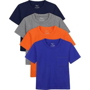 Poroka Toddlers and Boys' Short-Sleeve T-Shirts Cotton Crew Neck Tee Baby Short-Solid Pocket T-Shirts with Pocket 4 Pack
