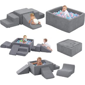 Foam Climbing Toys for Toddlers With Large Ball Pit (Excluding Balls), Soft Play Climb and Crawl Activity Playset, Indoor Sliding Blocks