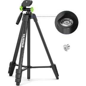 Huepar 60-Inch Lightweight Tripod Portable Adjustable Tripod for Laser Level with 3-Way Swivel Pan Head, 2 Bubble Levels, 1/4" and 5/8" Thread Mount for Varieties Tools, Only for Indoor Basic Work