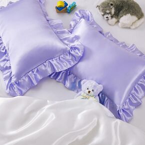 Entisn Ruffle Satin Toddler Pillowcase Set of 2, 13 x 18 Inch Toddler Silky Pillow Covers with Envelope Closure, Anti Wrinkle Soft Travel Pillow Case Nursery Pillow Sham for Girls, Boys (White)