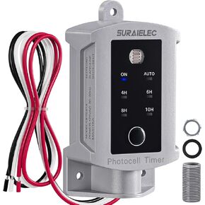 SURAIELEC 15 AMP Dusk to Dawn Timer Switch for Outdoor Electrical Boxes, 120V Photocell Power Control, for Waterproof Outlet Junction Box, Outside Lighting, Security System, Holiday Decorations
