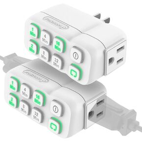 Fosmon Countdown Plug-in Timer Dual Outlet, Indoor Light Timer for Electrical Outlets, 15-30 Min, 1-2-4-8 Hour Settings, for Fan, Appliance, Lamp, Grounded, 3-Prong, 15A/1875W, ½ HP, ETL Listed