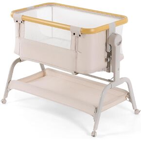 3-in-1 Baby Bassinet Bedside Sleeper with Memory Foam Mattress, Adjustable Rocking Crib, Breathable Mesh & Wheels, Spine Protection, CPSC Certified for Newborns & Infants
