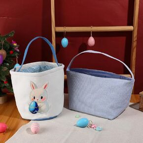 Easter Bunny Basket Bags,Canvas Cotton Easter Baskets for Kids Empty,Easter Bunny Basket,Perfect for Girls Boys Easter Egg Hunts,Easter Baskets for Kids